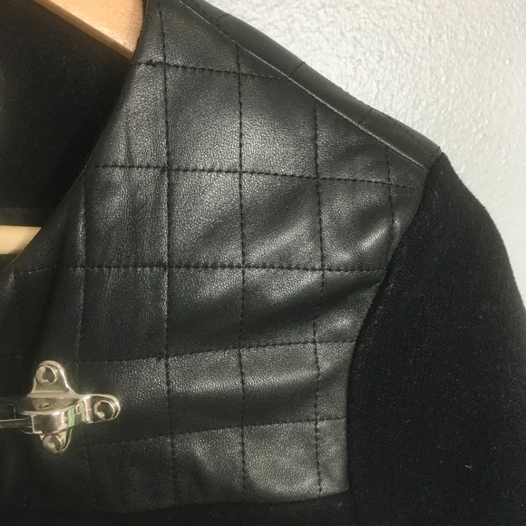 SANDRO | wool & quilted leather black toggle coat - Picture 6 of 9